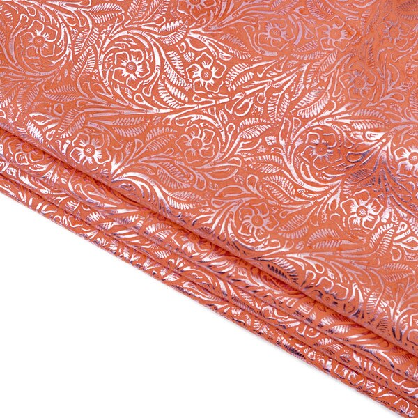 MFC.Silver on Coral.02.jpg Metallic Floral Cow Sides Image